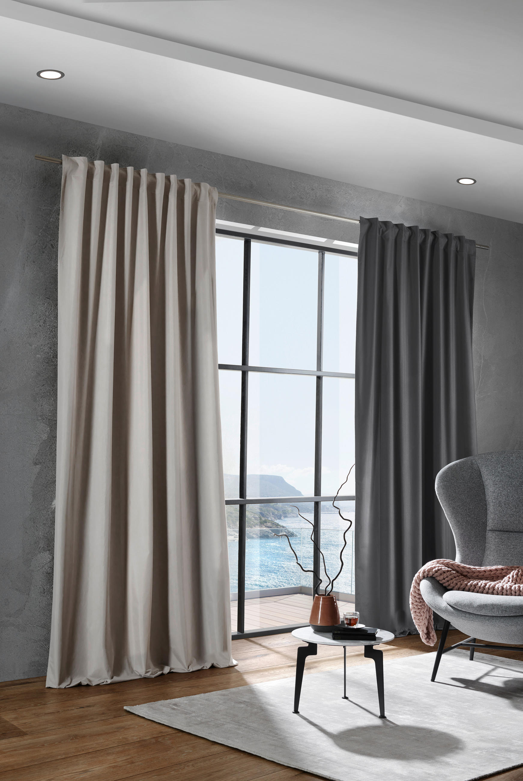 HOTOVÝ ZÁVES, black-out (neprepúšťa svetlo), 135/300 cm - sivá, Basics, textil (135/300cm) - Esposa