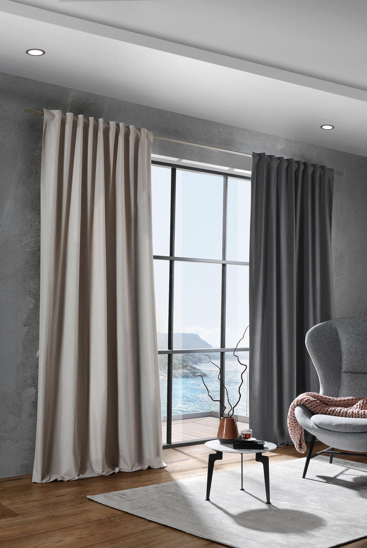 HOTOVÝ ZÁVĚS, black-out (nepropouští světlo), 135/300 cm - šedá, Basics, textil (135/300cm) - Esposa