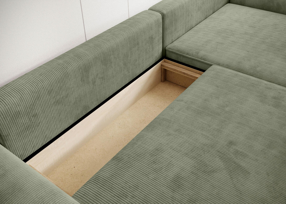 ECKSCHLAFSOFA Cord Grün  - Schwarz/Grün, Modern, Kunststoff/Textil (246/168cm) - Trendmanufaktur