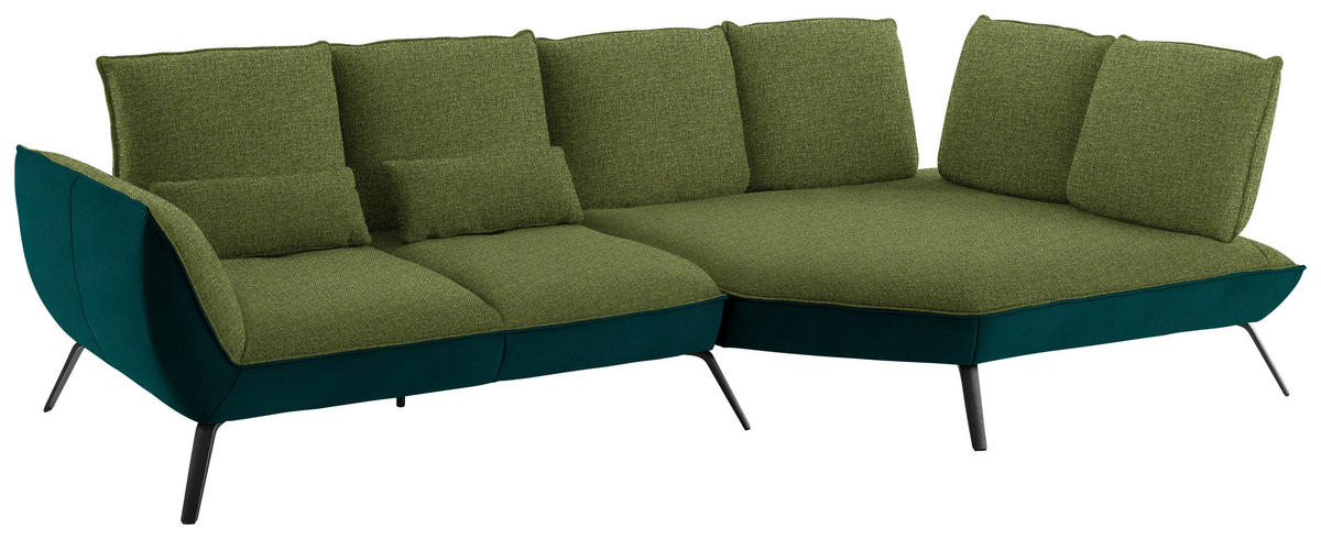 ECKSOFA in Flachgewebe Grün  - Schwarz/Grün, Design, Textil/Metall (320/169cm) - Moderano