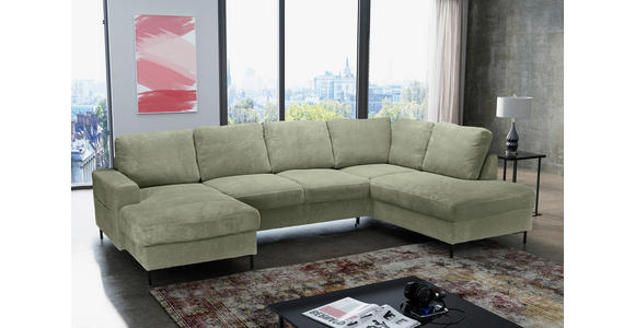 WOHNLANDSCHAFT Salbeigrün Cord  - Salbeigrün/Schwarz, KONVENTIONELL, Textil/Metall (148/303/197cm) - Carryhome