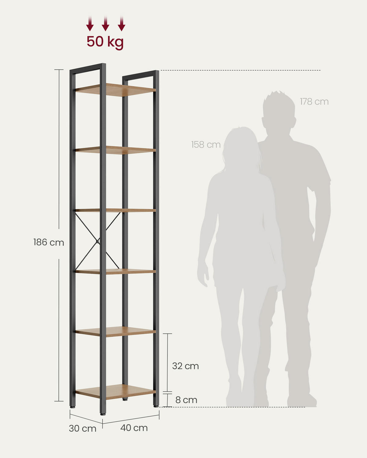 REGAL Schwarz, Walnussfarben  - Walnussfarben/Schwarz, Basics, Holzwerkstoff/Metall (40/186/30cm) - Boxxx