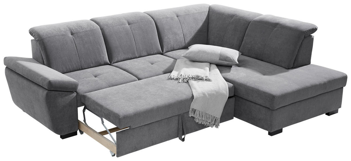 ECKSOFA in Webstoff Grau  280/202 cm  - Schwarz/Grau, KONVENTIONELL, Holz/Textil (280/202cm) - Xora