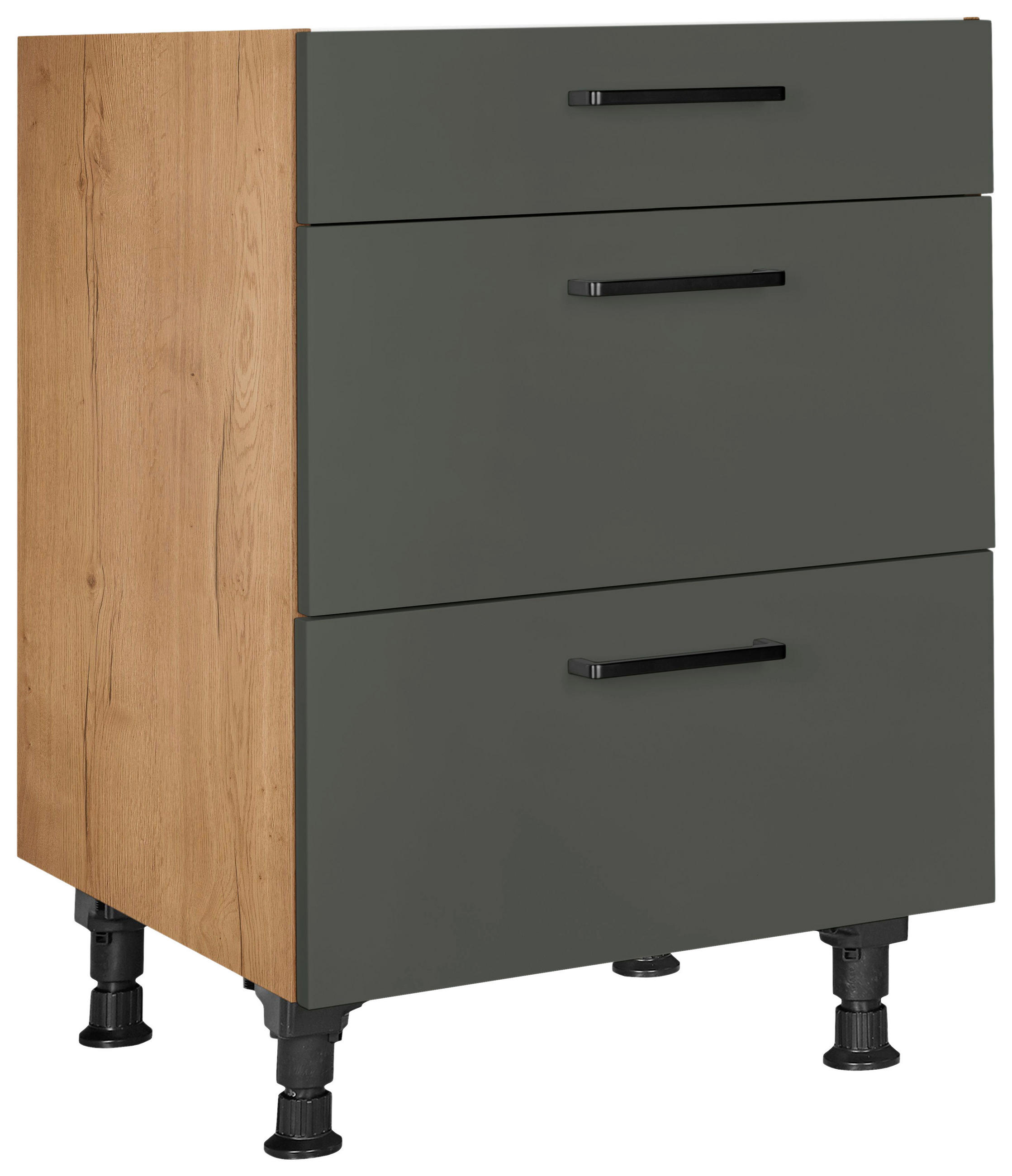SCHUBKASTENUNTERSCHRANK 60/87/56 cm  in Grün, Eichefarben  - Eichefarben/Schwarz, MODERN, Holzwerkstoff/Metall (60/87/56cm) - Nobilia
