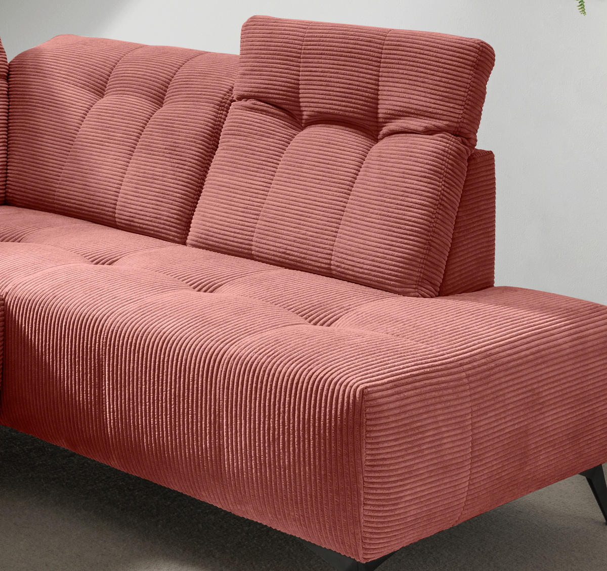 ECKSOFA in Cord Koralle  - Koralle/Schwarz, Modern, Textil/Metall (272/200cm) - Livetastic
