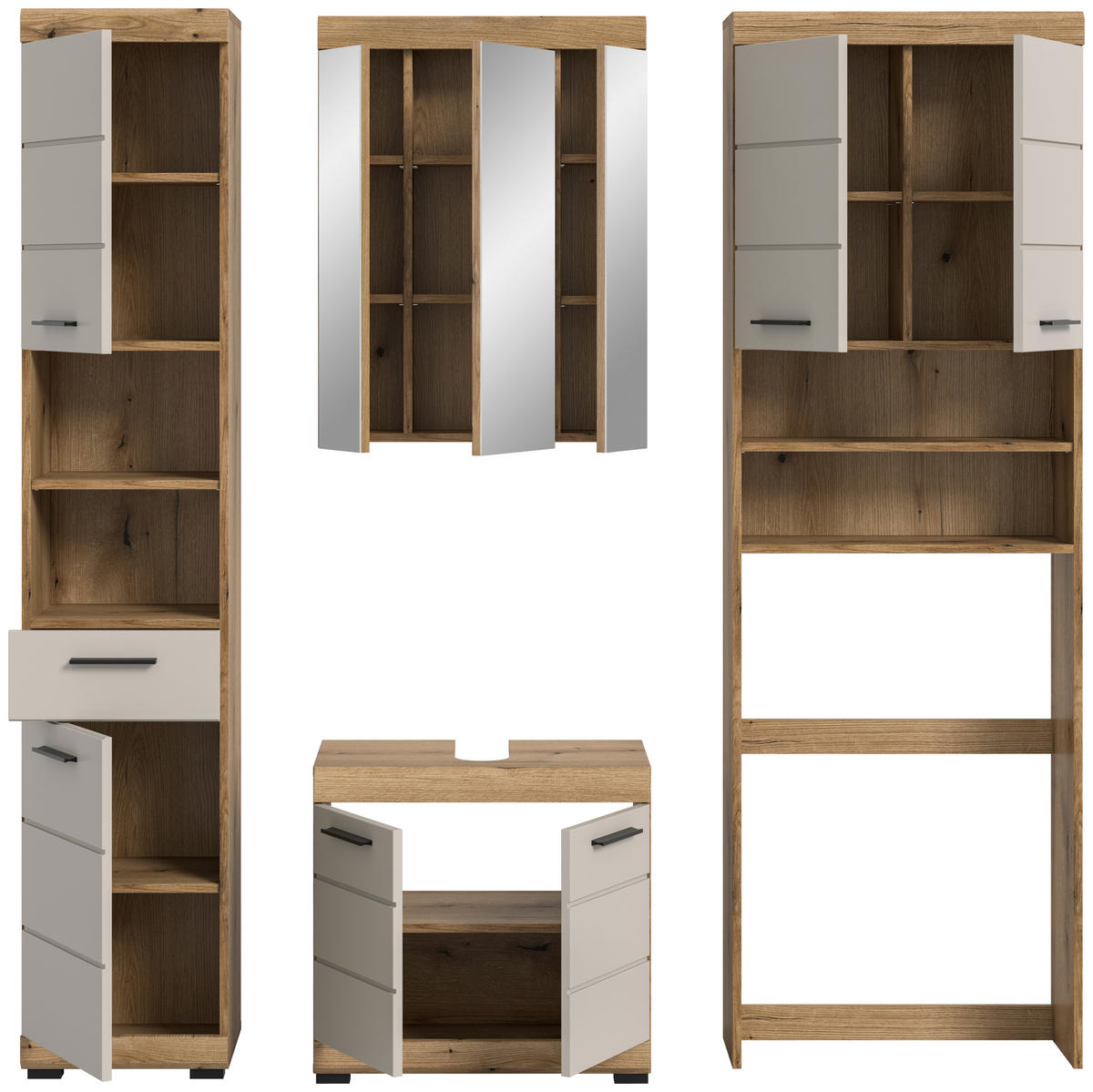 BADEZIMMER 4-teilig  in 160 cm  - Kaschmir/Schwarz, MODERN, Holzwerkstoff/Kunststoff (160cm) - MID.YOU
