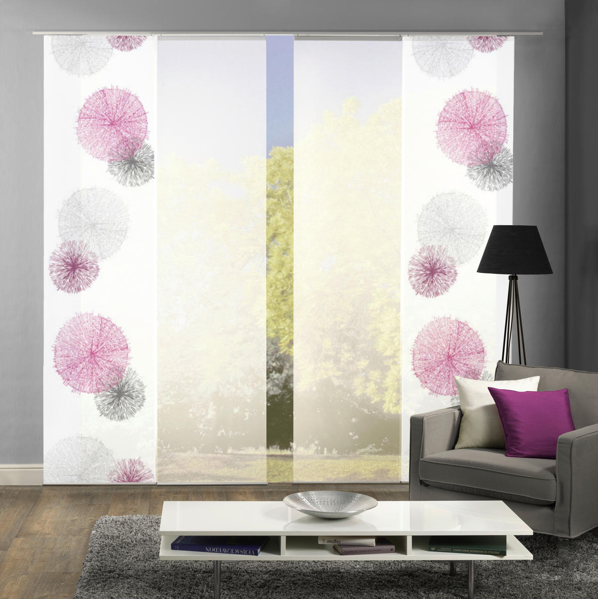 FLÄCHENVORHANG RAWLINS, 4-TLG.  4 Stück  blickdicht   60/245 cm  - Flieder, Basics, Textil (60/245cm)