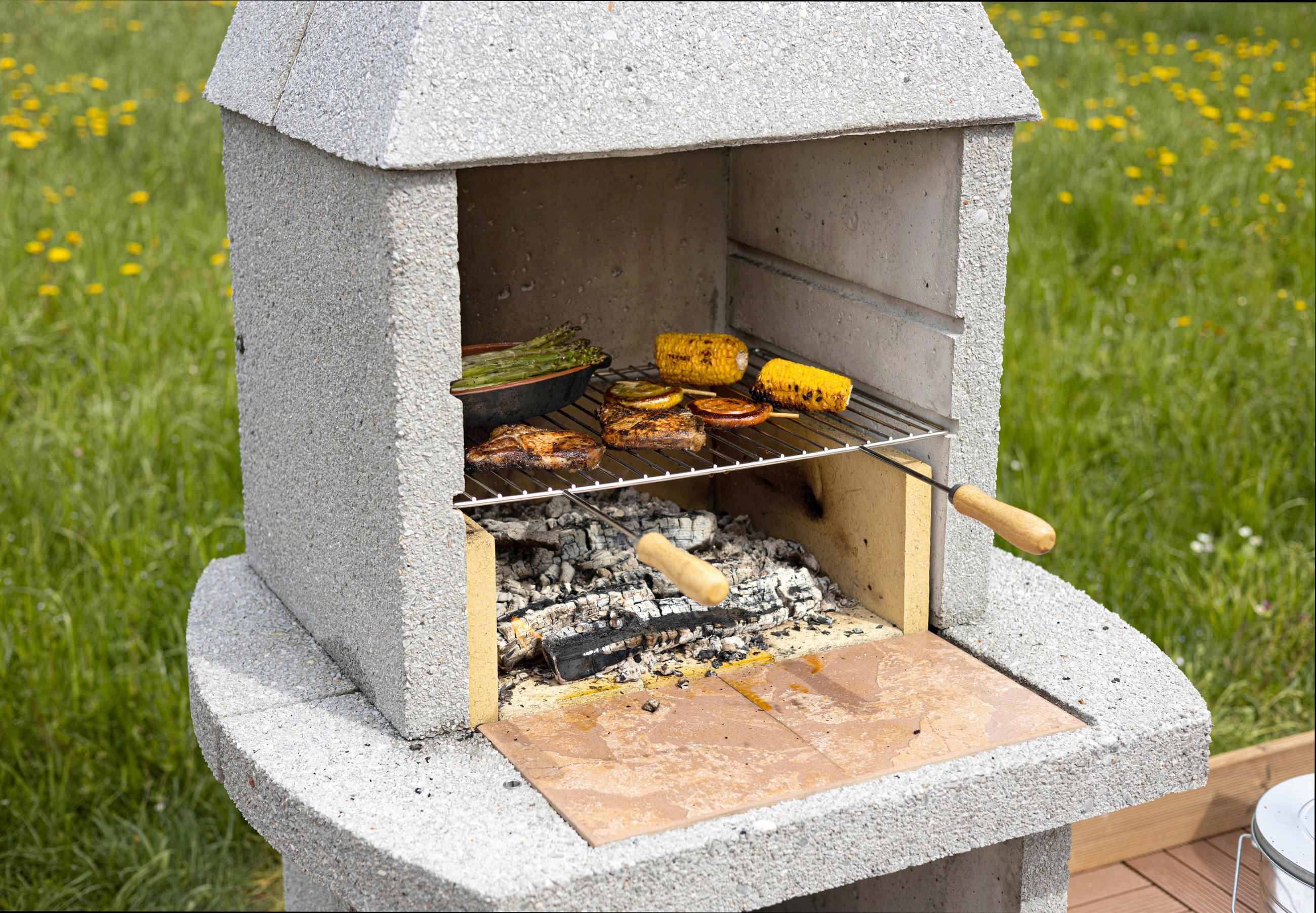 HOLZKOHLEGRILL - Grau, Design, Stein (162/90/80cm) - Nouvel