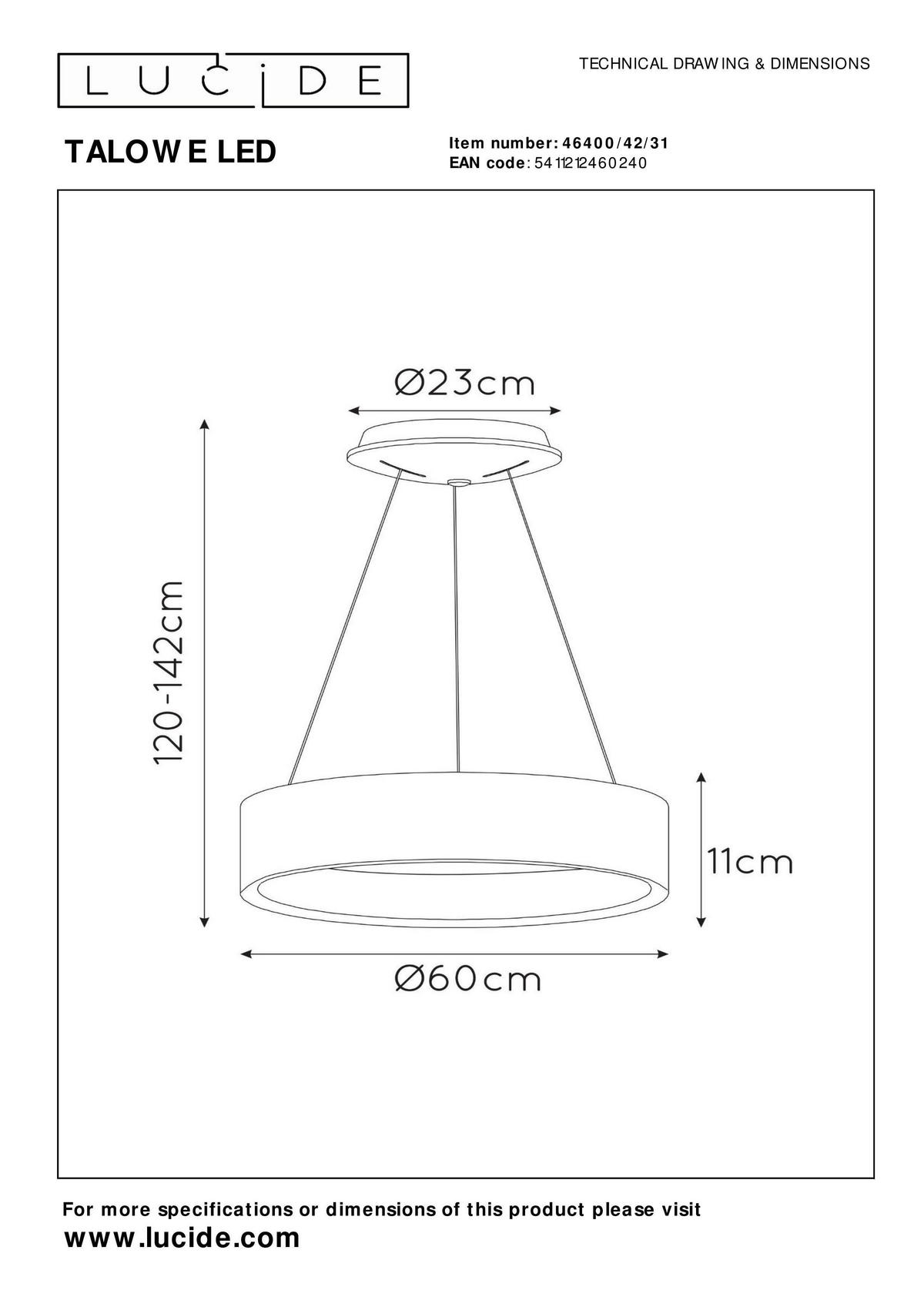 LED-HÄNGELEUCHTE Talowe Led 60/60/142 cm   - Weiß, MODERN, Metall (60/60/142cm) - Lucide