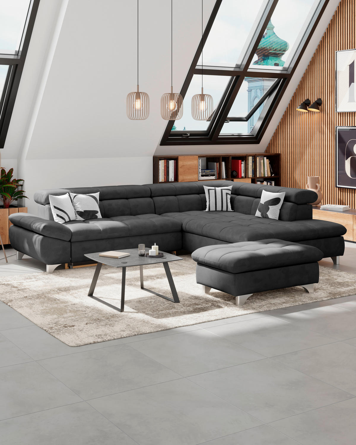 HOCKER Chenille Anthrazit  - Chromfarben/Anthrazit, KONVENTIONELL, Textil/Metall (108/46/108cm) - Livetastic