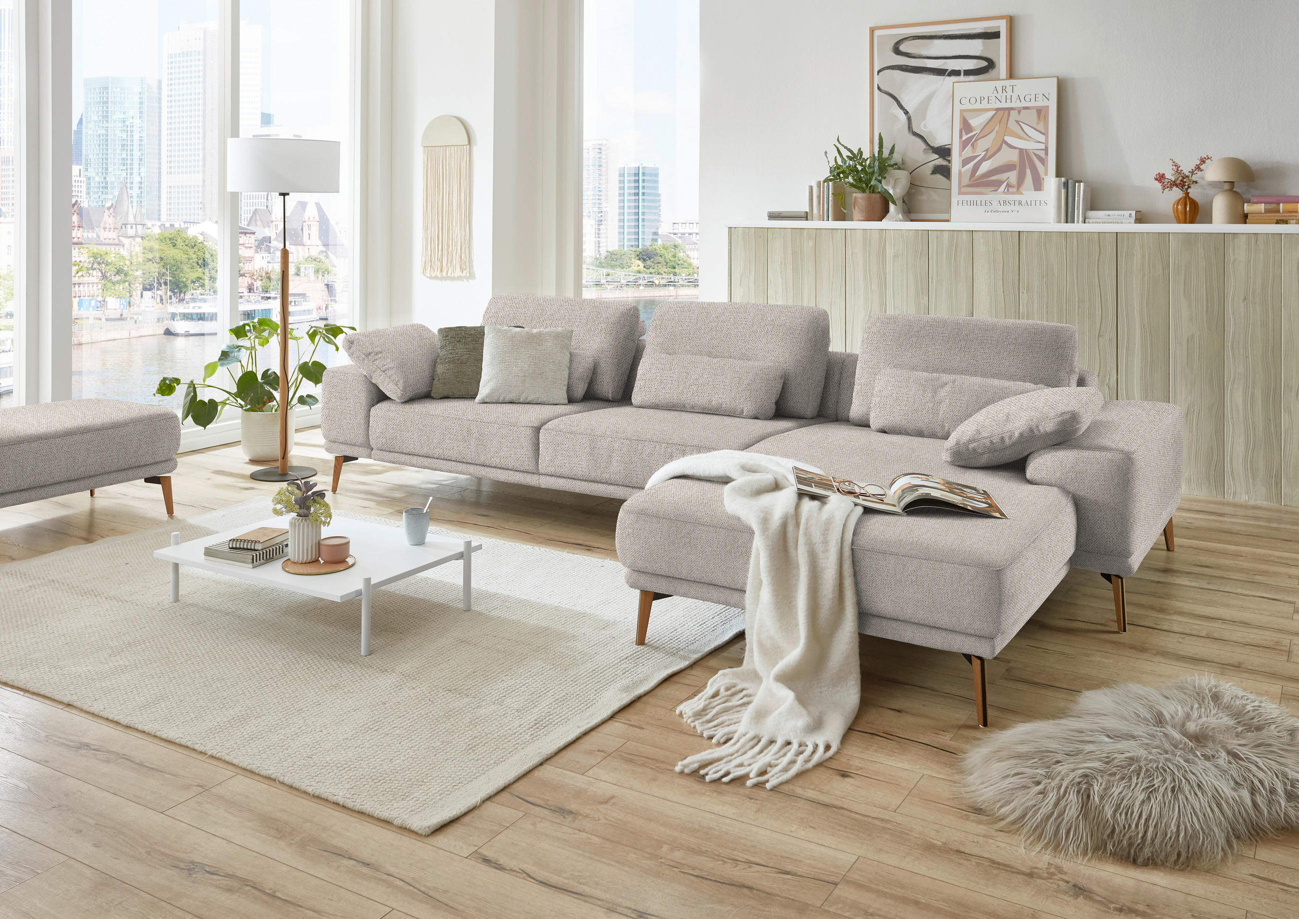 ECKSOFA in Flachgewebe Beige  - Wildeiche/Beige, Design, Holz/Textil (334/193cm) - Niels Andersson