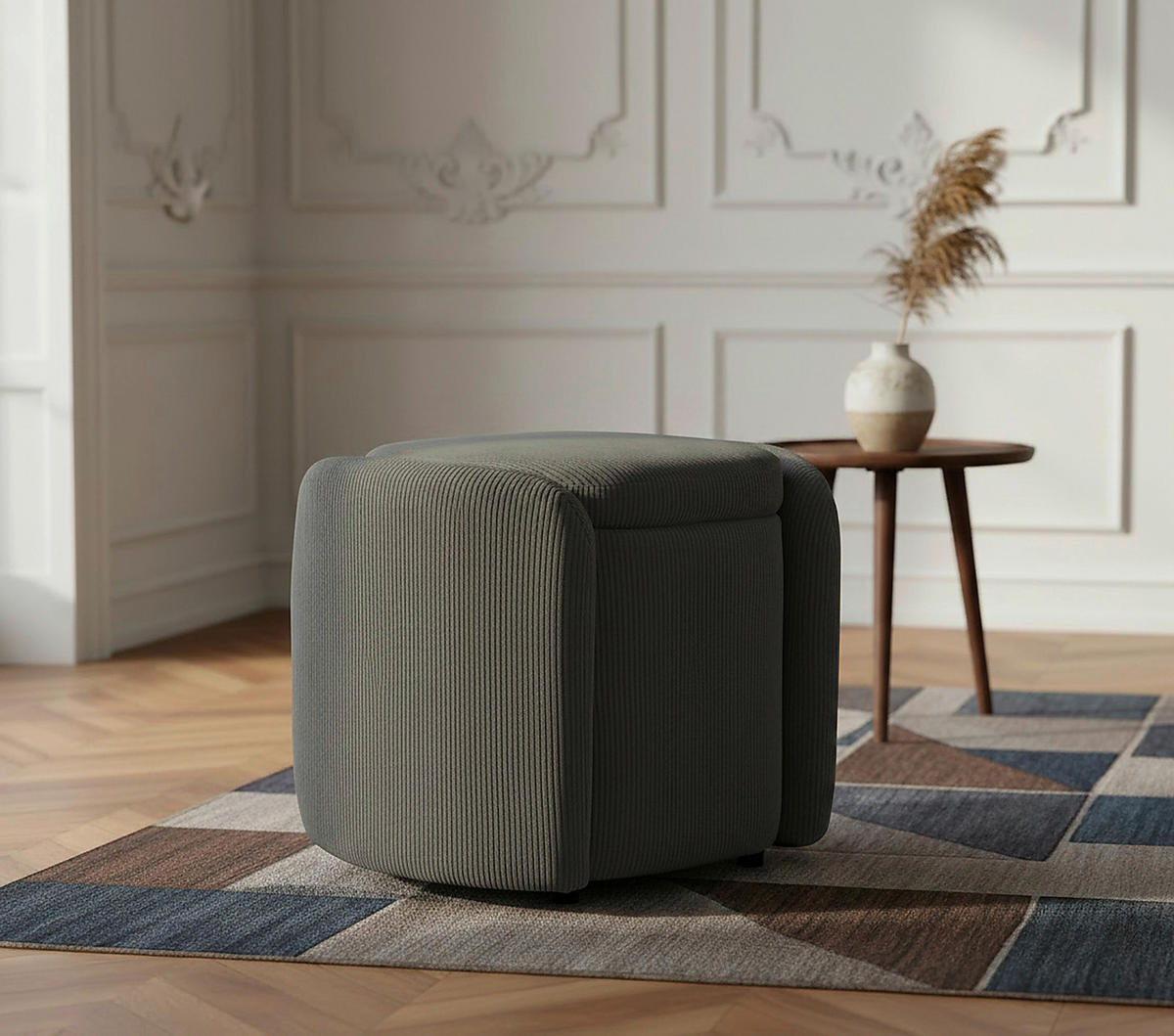 HOCKER in Textil Grau  - Schwarz/Grau, Design, Kunststoff/Textil (57/47/42cm) - P & B