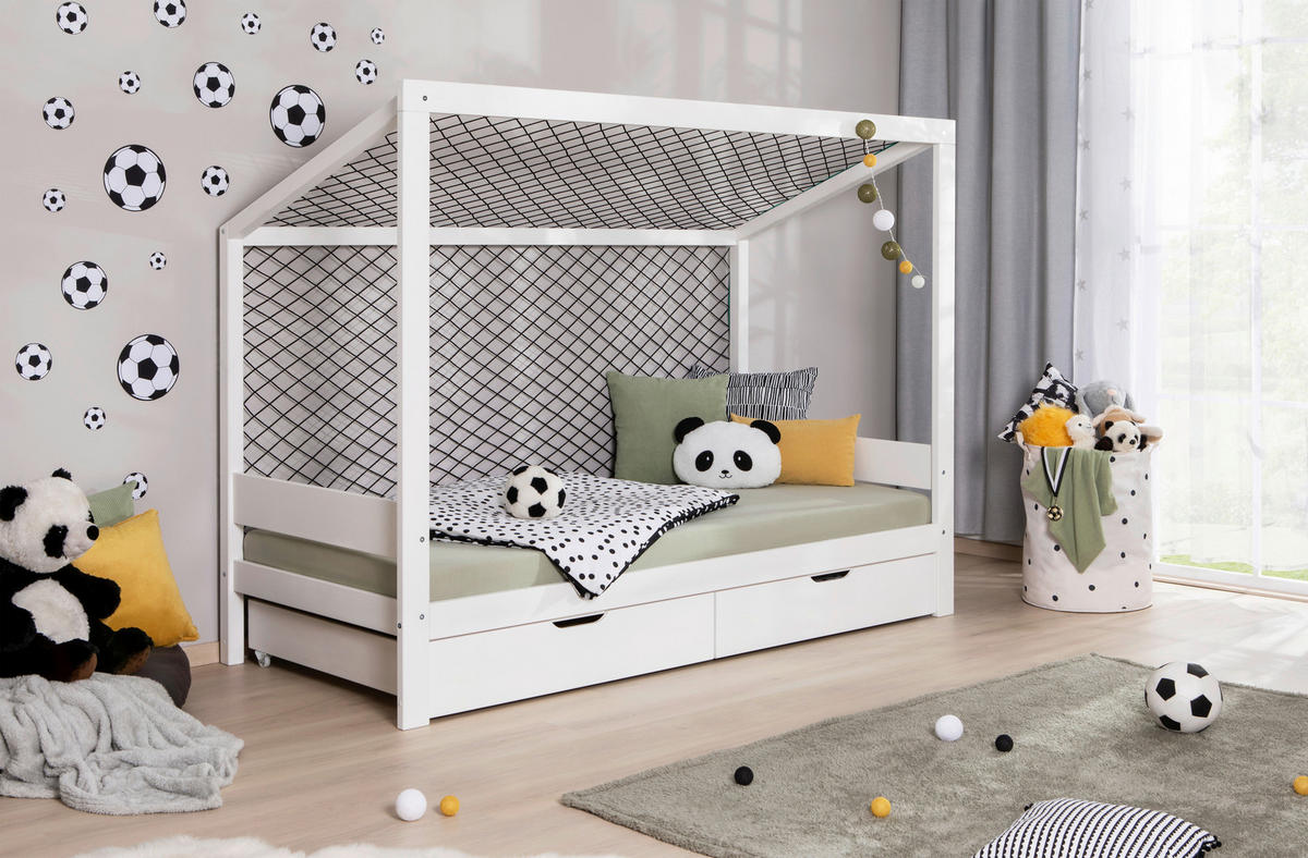 STAURAUMBETT 90/200 cm  in Weiß  - Naturfarben/Weiß, MODERN, Holz/Textil (90/200cm) - MID.YOU