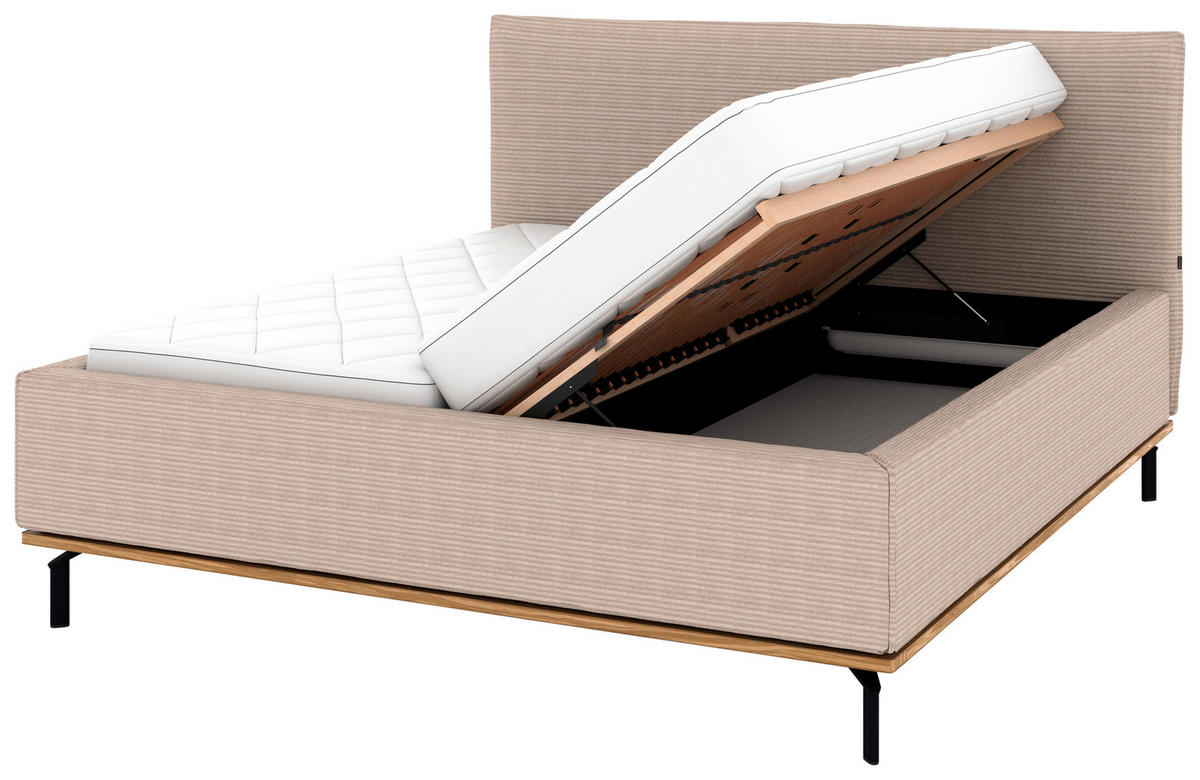POLSTERBETT Matratze, Lattenrost, Bettkasten 180/200 cm  in Taupe  - Taupe/Graphitfarben, Design, Holz/Textil (180/200cm) - Musterring