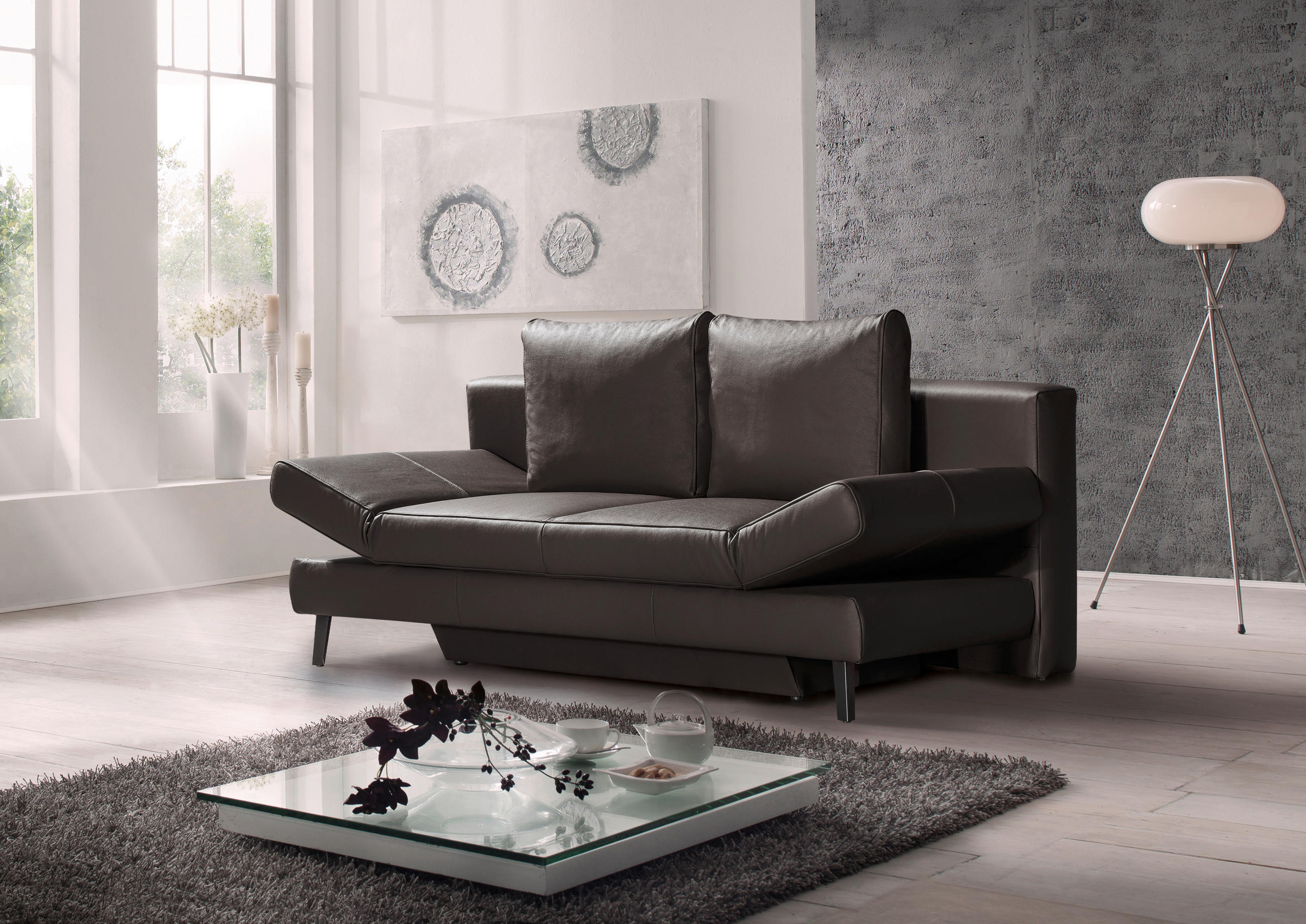 SCHLAFSOFA Dunkelbraun Echtleder  - Dunkelbraun/Schwarz, Design, Leder/Metall (200/85/90cm) - Novel