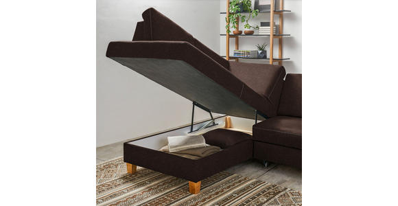 ECKSOFA in Flachgewebe Dunkelbraun  - Eichefarben/Dunkelbraun, Design, Holz/Textil (185/253cm) - Cantus