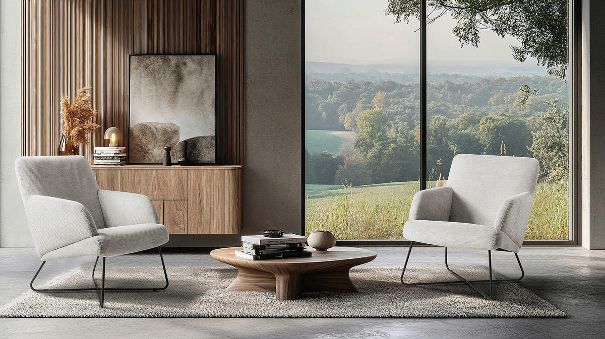 SESSELSET in Chenille Weiß  - Schwarz/Weiß, Design, Textil/Metall (67/87/74cm) - Livetastic