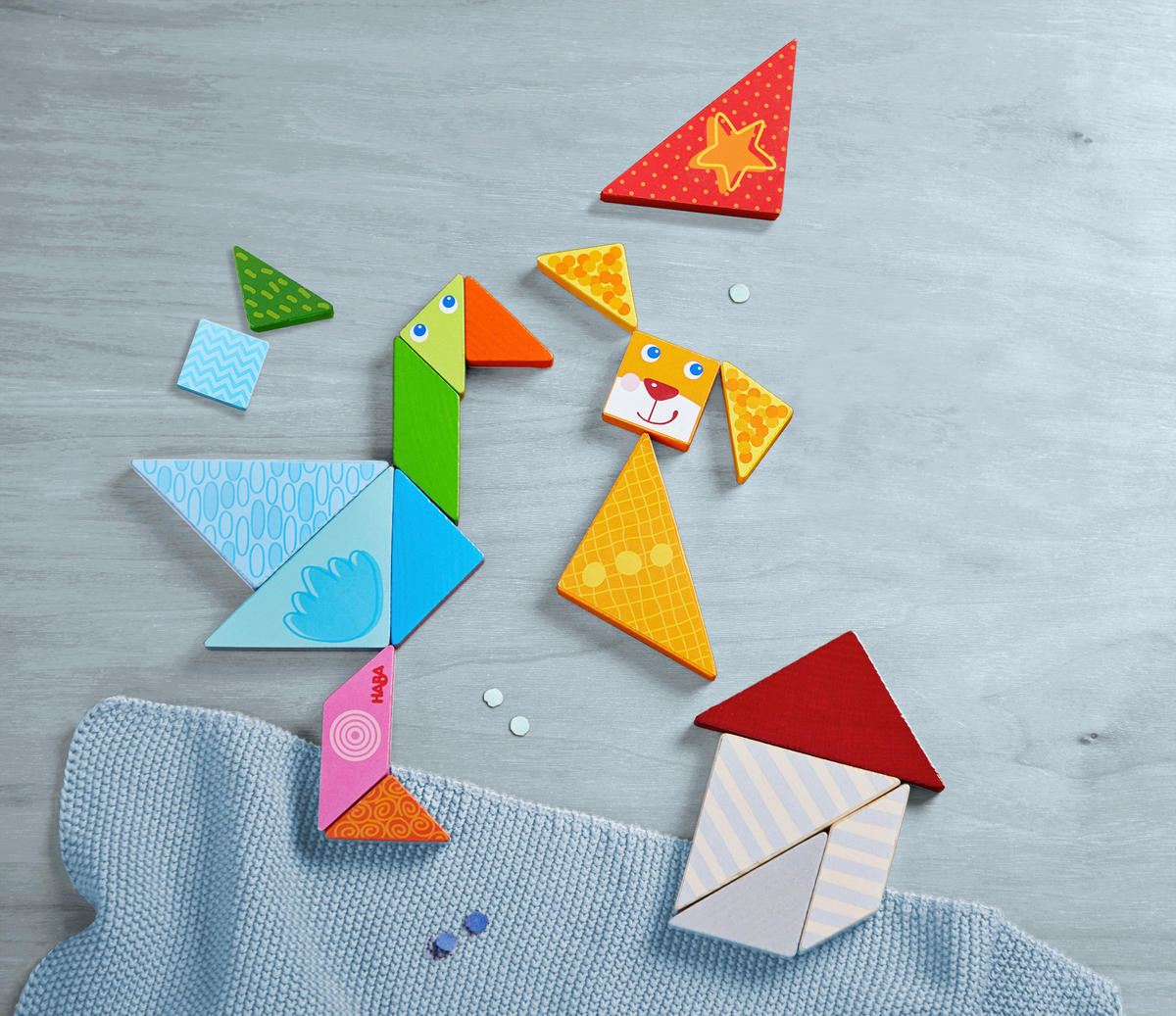 LERNSPIEL Legespiel Bunter Tangram-Mix  - Multicolor, Basics, Naturmaterialien/Holz - Haba