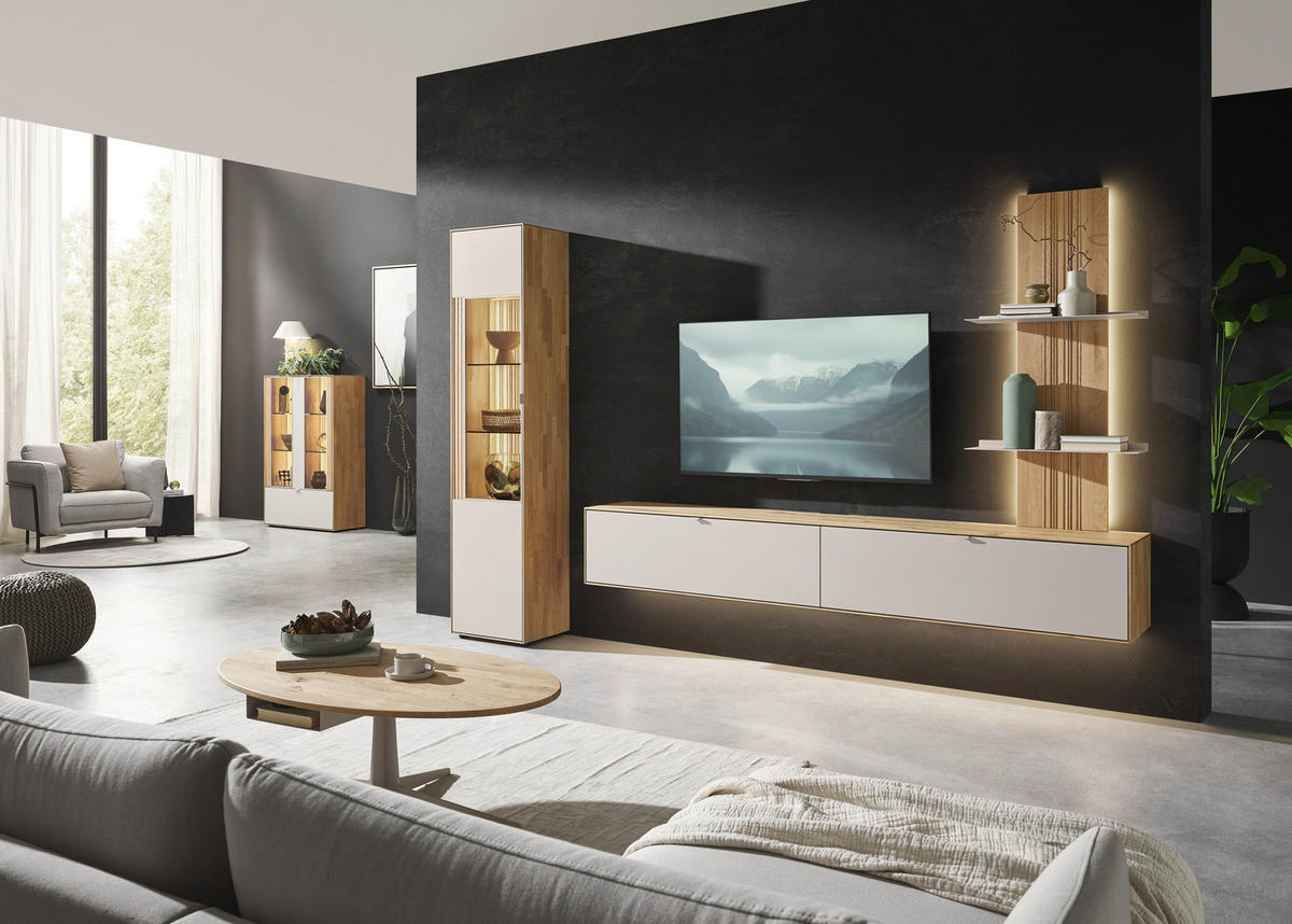 HIGHBOARD Kaschmir, Wildeiche  91,9/138,3/37,1 cm  - Kaschmir/Wildeiche, Design, Glas/Holz (91,9/138,3/37,1cm) - Dieter Knoll