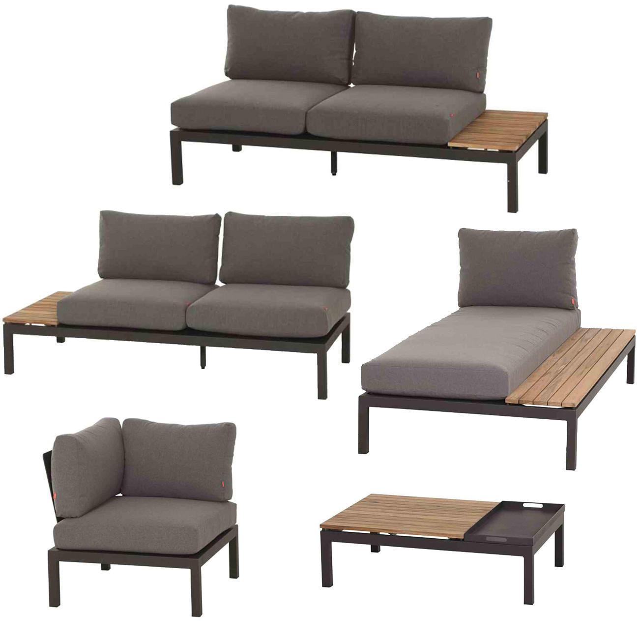 LOUNGEGARNITUR Teakholz massiv Aluminium  - Anthrazit/Grau, KONVENTIONELL, Holz/Textil - Siena Garden