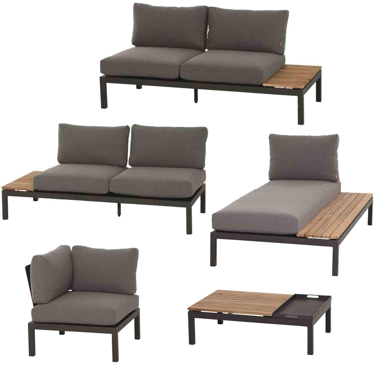 LOUNGEGARNITUR Teakholz massiv Aluminium  - Anthrazit/Grau, KONVENTIONELL, Holz/Textil - Siena Garden