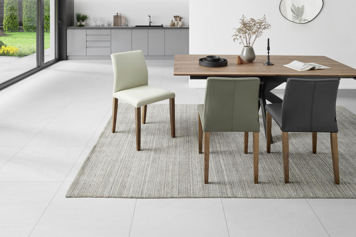 STUHL Echtleder Beige  - Beige/Walnussfarben, MODERN, Leder (47,5/87/57,5cm) - Livetastic
