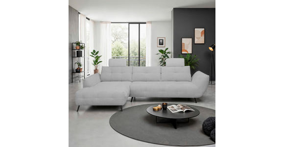 ECKSOFA Hellgrau Chenille Armlehnenkissen, Rücken echt, Sitztiefenverstellung  - Hellgrau/Schwarz, KONVENTIONELL, Textil/Metall (215/313cm) - Hom`in