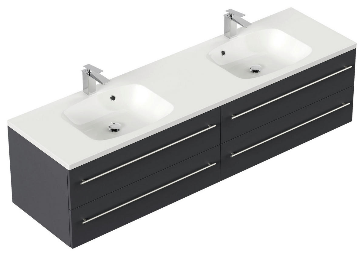 WASCHTISCHKOMBI 180 cm  - Graphitfarben/Weiß, Basics, Holzwerkstoff/Stein (180cm) - MID.YOU