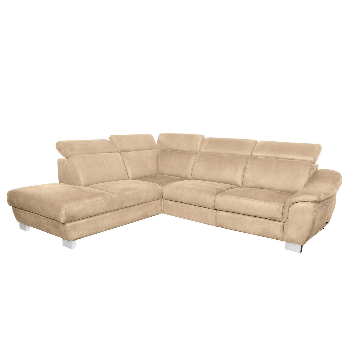 ECKSOFA Beige Mikrofaser Rücken echt, Relaxfunktion, Kopfteilverstellung  - Chromfarben/Beige, Design, Textil/Metall (238/276cm) - Livetastic