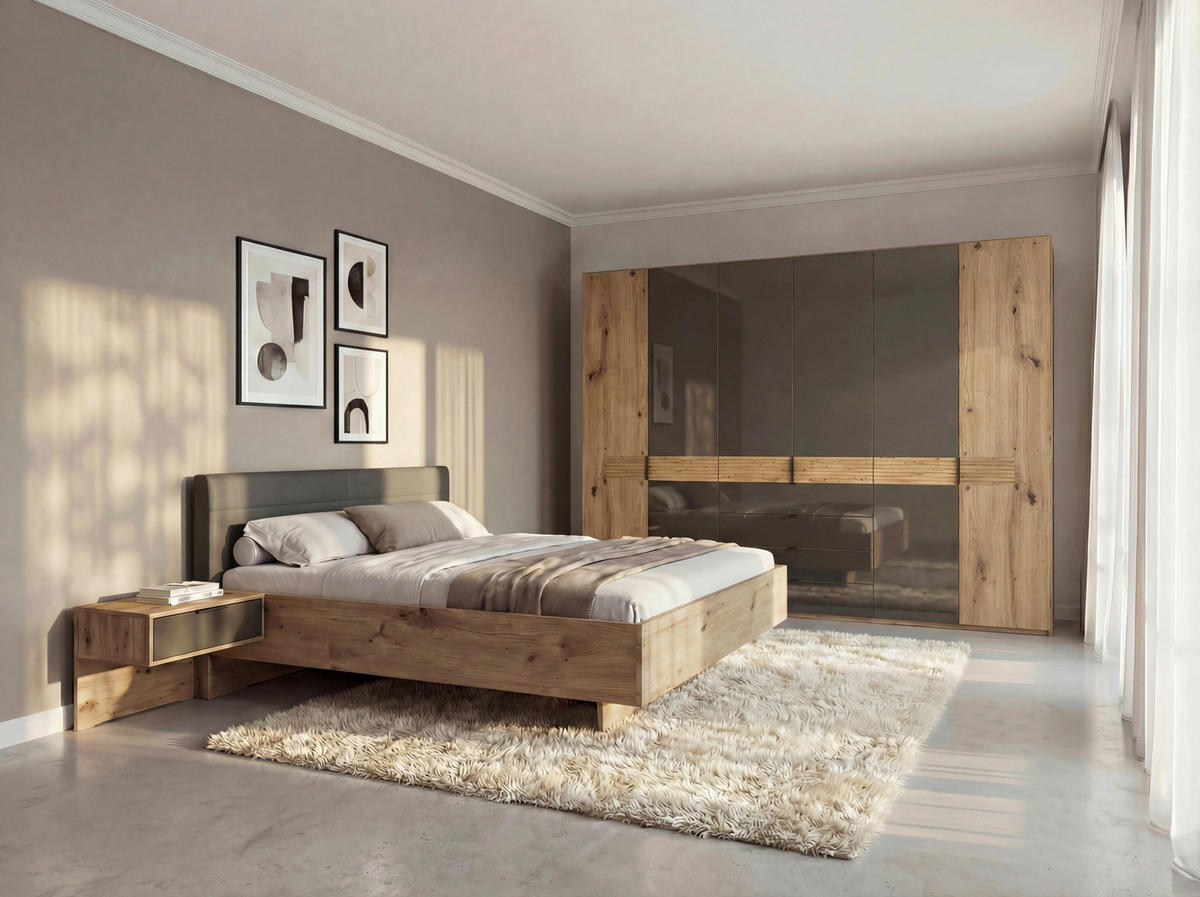 SCHLAFZIMMER Braun, Eiche Bianco  - Eiche Bianco/Braun, Design, Glas/Holz (180/200cm) - Musterring