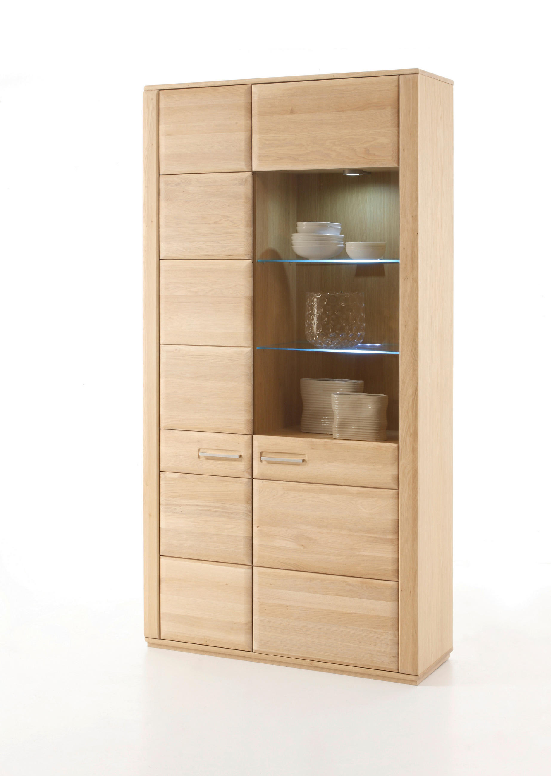 VITRINENKOMBINATION  in furniert, teilmassiv Eiche Eichefarben  - Eichefarben/Nickelfarben, Design, Glas/Holz (107/209/38cm) - Livetastic