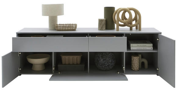 LOWBOARD  in 184/57/41 cm  - Eichefarben/Schwarz, Design, Holzwerkstoff/Kunststoff (184/57/41cm) - Voleo