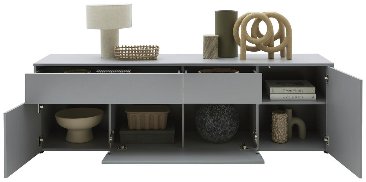 COMODĂ JOASĂ 184/57/41 cm  - culoare lemn stejar/negru, Design, plastic/material pe bază de lemn (184/57/41cm) - Voleo