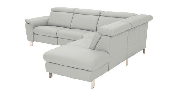 ECKSOFA in Echtleder Hellgrau  - Hellgrau/Alufarben, Design, Leder/Metall (271/242cm) - Cantus