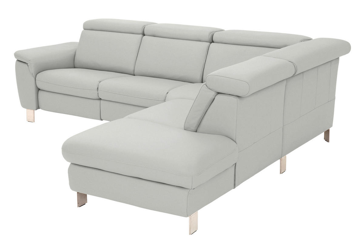 ECKSOFA in Echtleder Hellgrau  - Hellgrau/Alufarben, Design, Leder/Metall (271/239cm) - Cantus