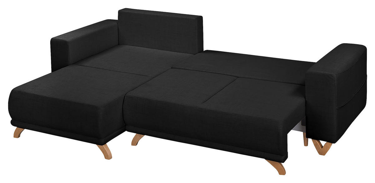 ECKSOFA Bella Schwarz Textilgeflecht  - Wengefarben/Schwarz, Design, Holz/Textil (257/174cm) - Livetastic
