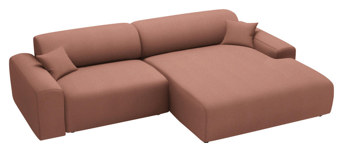 ECKSOFA in Velours, Feincord Aprikose  - Aprikose/Schwarz, Design, Kunststoff/Textil (292/178cm) - Livetastic