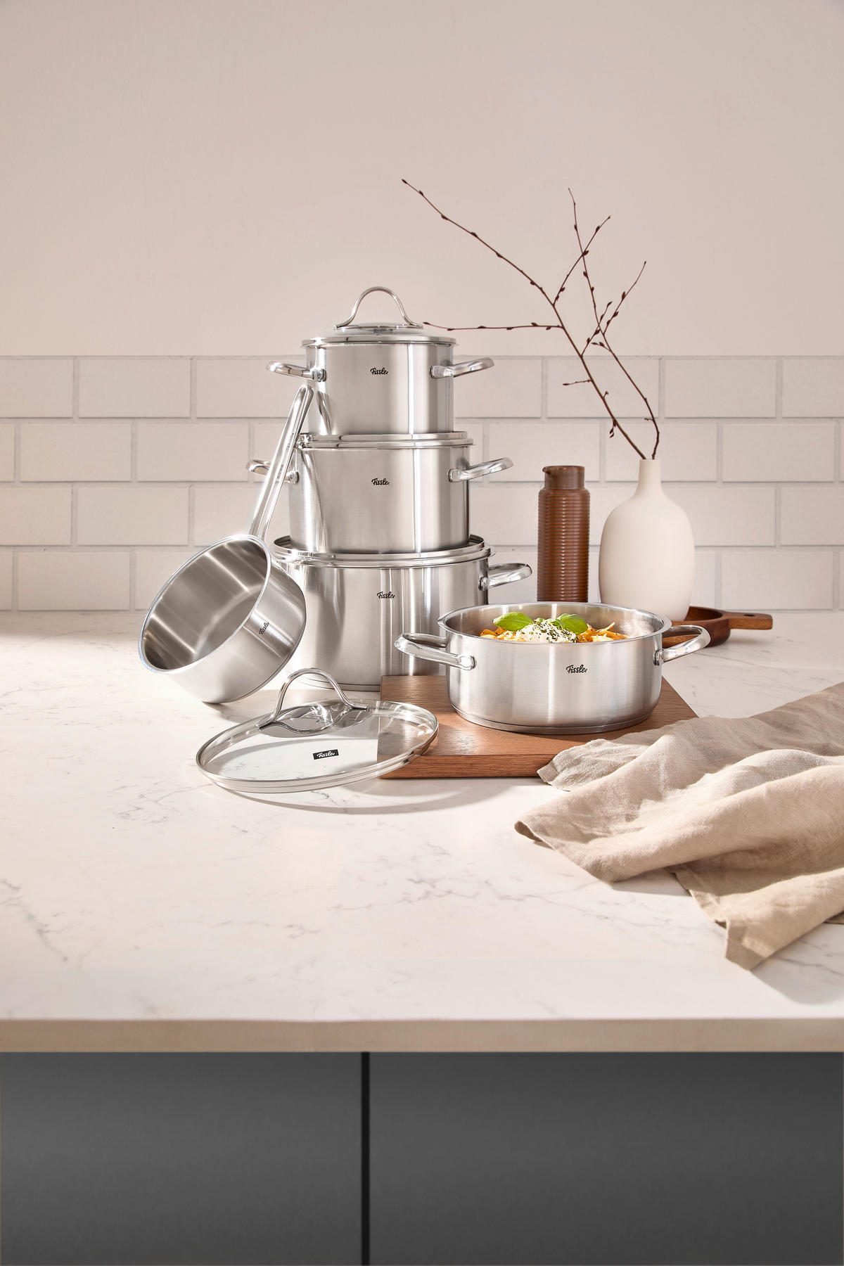 KOCHTOPFSET Paris 5-teilig  - Klar/Silberfarben, Basics, Glas/Metall - Fissler