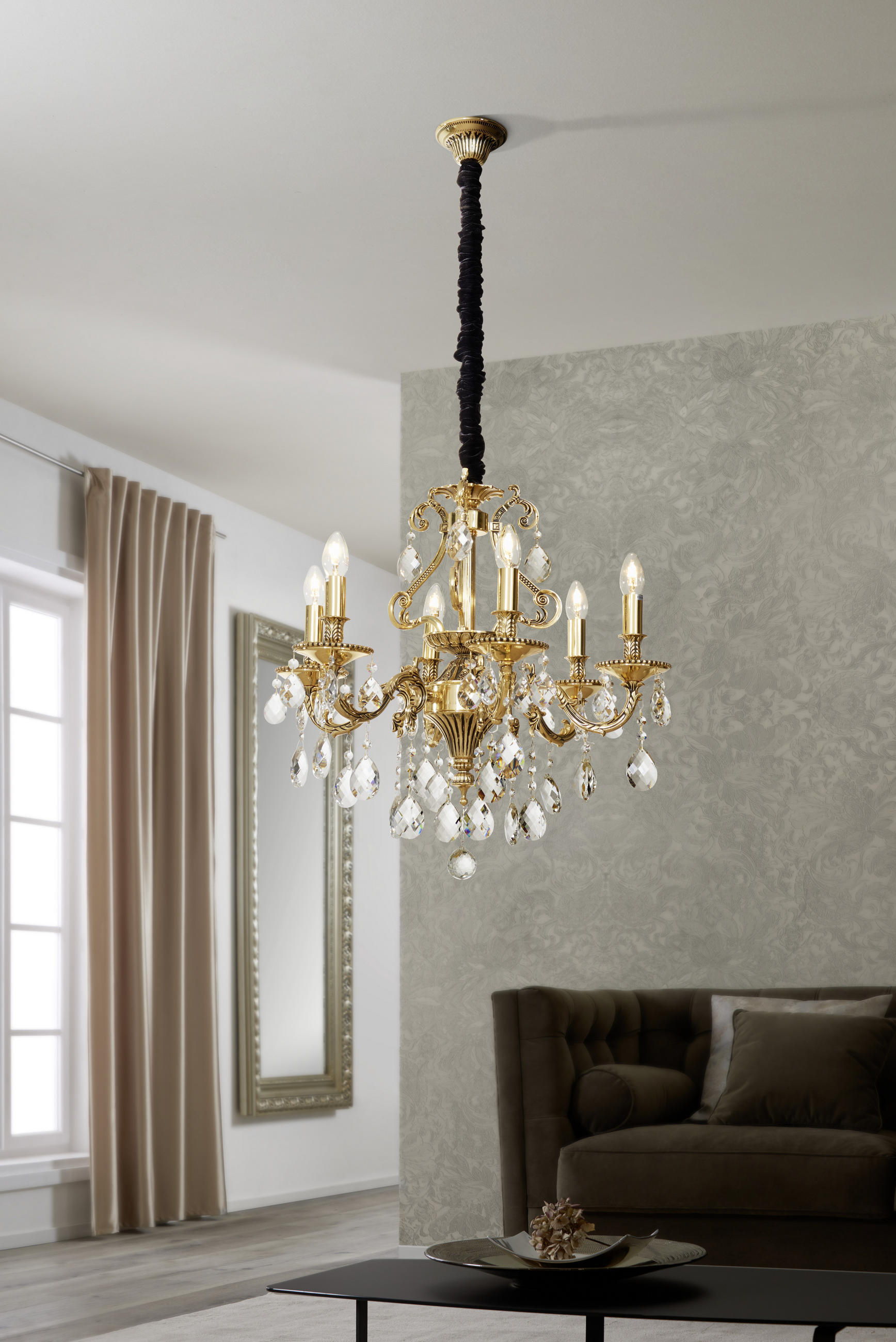 KRISTALL-HÄNGELEUCHTE 58/372 cm   - Goldfarben, LIFESTYLE, Glas/Metall (58/372cm) - Glandor