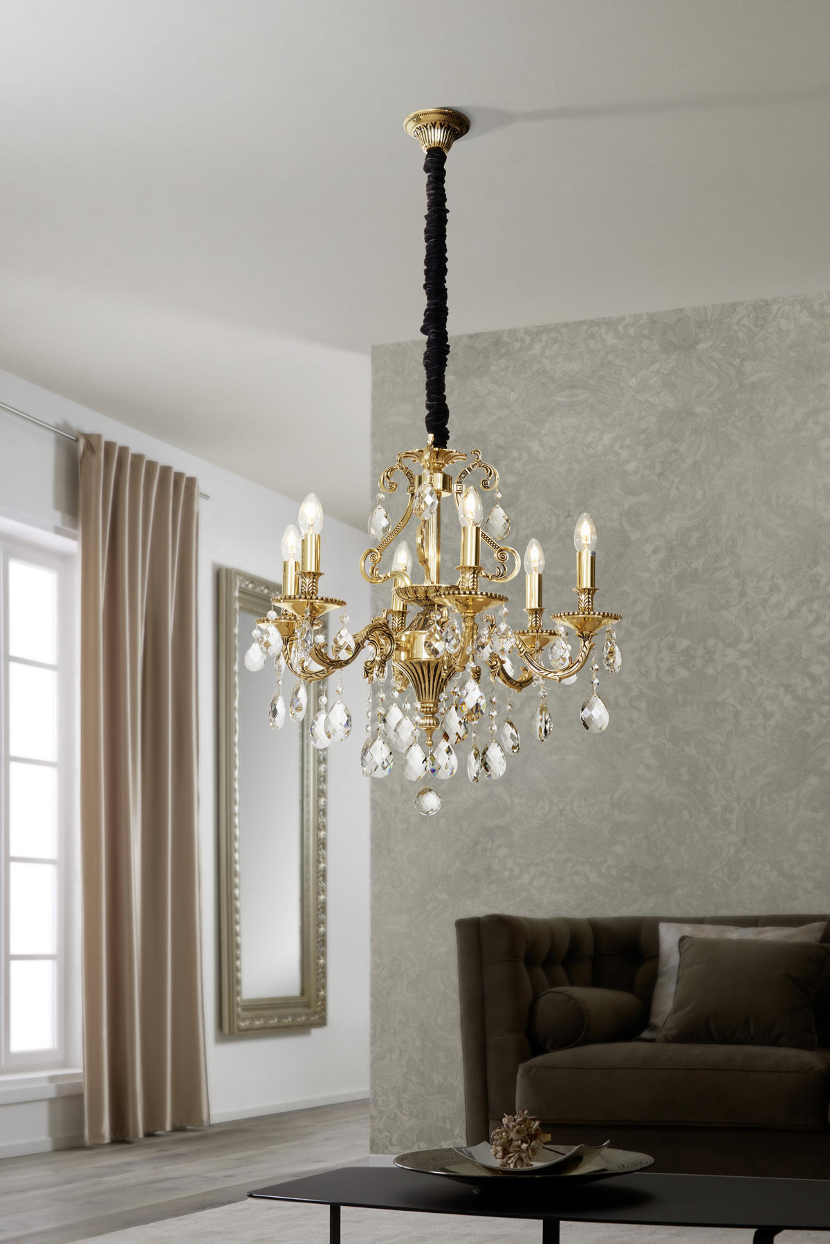 KRISTALL-HÄNGELEUCHTE 58/372 cm   - Goldfarben, LIFESTYLE, Glas/Metall (58/372cm) - Glandor