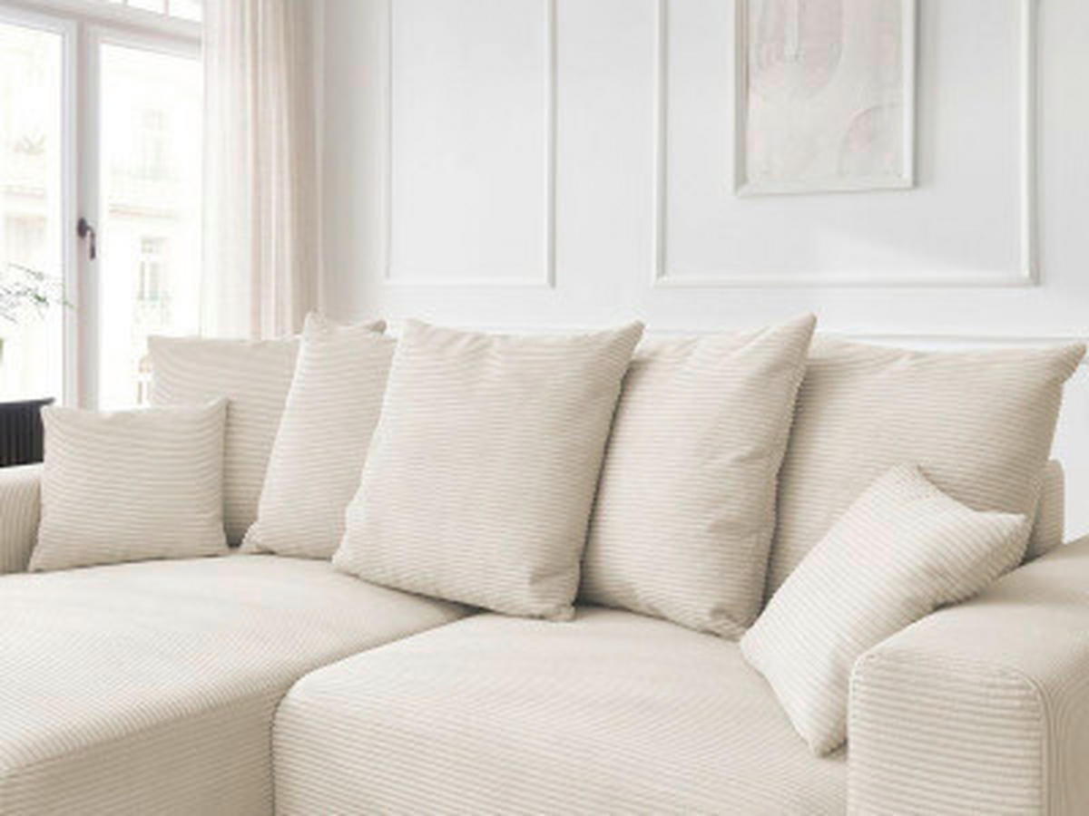 ECKSOFA Ottomane links  ATILLA Beige Cord  - Beige/Schwarz, MODERN, Kunststoff/Textil (149/244cm)