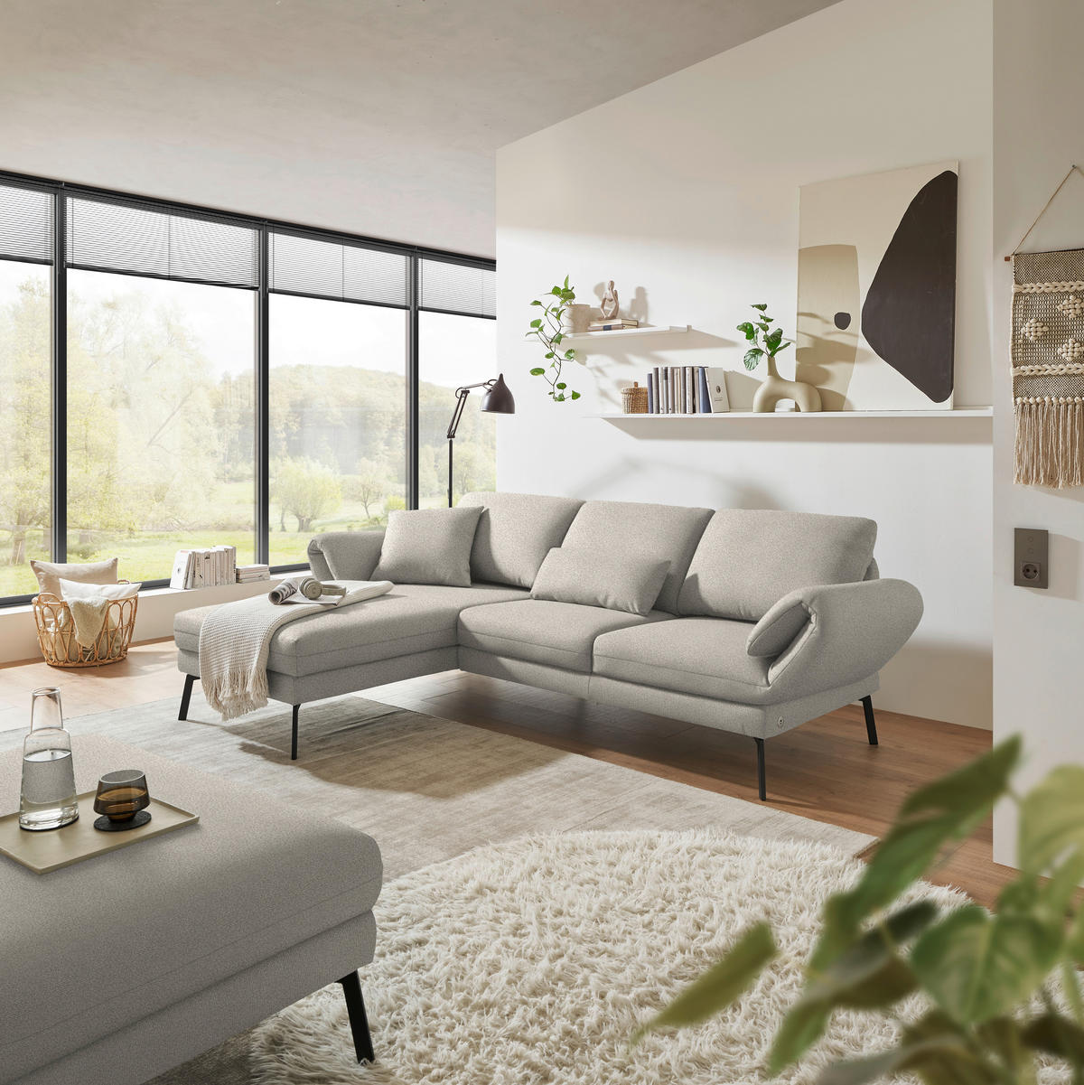 ECKSOFA  in Flachgewebe Naturfarben  175-224/255-365 cm  - Schwarz/Naturfarben, Design, Textil/Metall (175-224/255-365cm) - Dieter Knoll