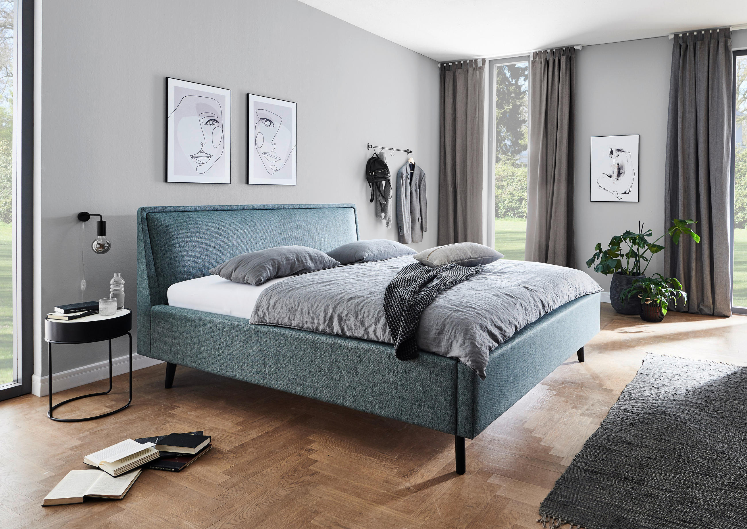 POLSTERBETT Lattenrost, Bettkasten Blau 140/200 cm  - Blau/Schwarz, KONVENTIONELL, Holz/Textil (140/200cm) - Livetastic