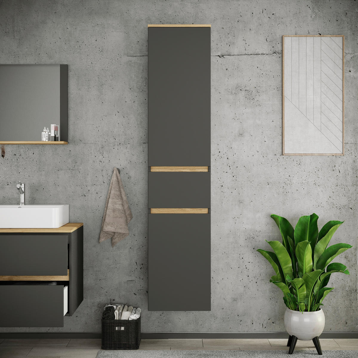 HOCHSCHRANK 40/180/35 cm  - Honigeiche/Anthrazit, Trend, Holzwerkstoff (40/180/35cm) - MID.YOU