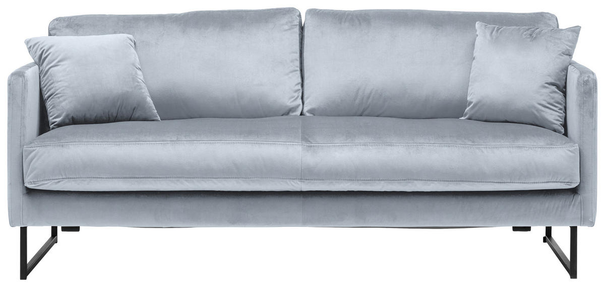 2,5-SITZER  in Samt Grau, Silberfarben  - Silberfarben/Schwarz, Design, Textil/Metall (180/78/84cm) - Carryhome