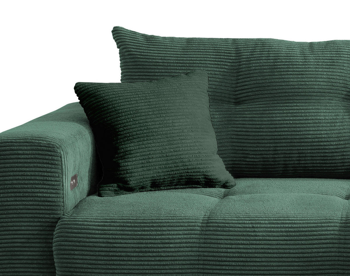 ECKSOFA in Cord Dunkelgrün  - Dunkelgrün/Schwarz, Modern, Holz/Textil (246/177cm) - MID.YOU