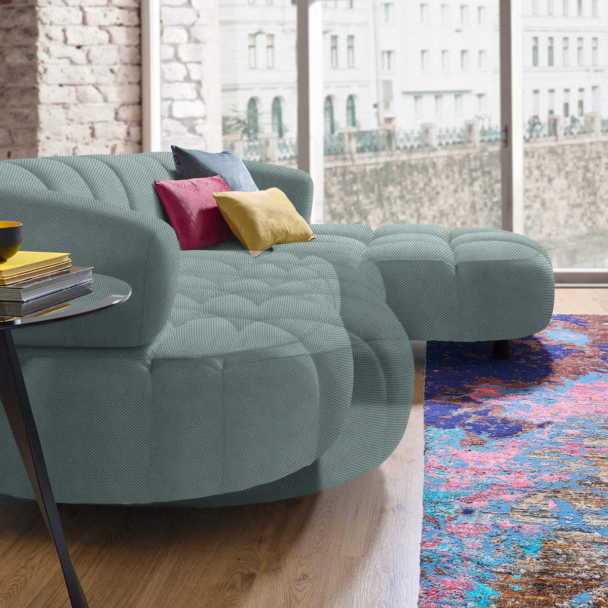 ECKSOFA in Webstoff Mintgrau  - Mintgrau/Schwarz, Design, Holz/Textil (284/183cm) - Welnova