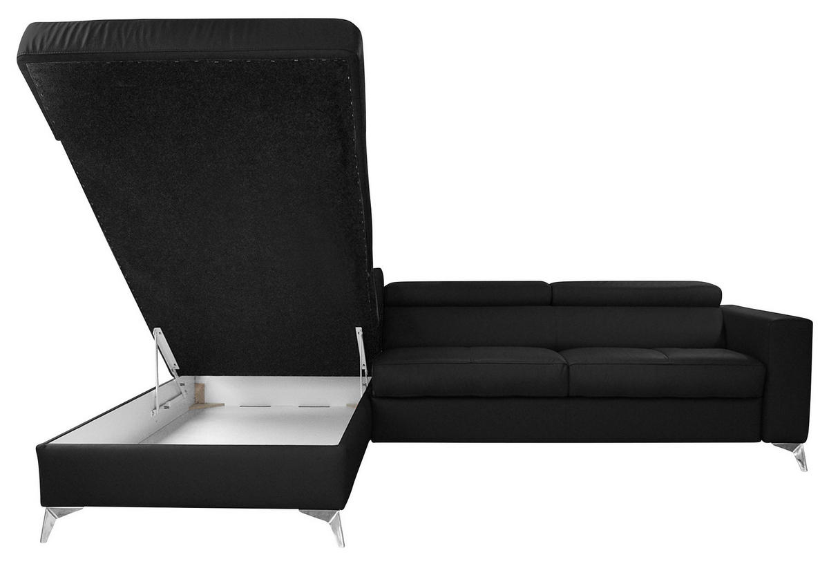 ECKSOFA MONDO Schwarz Echtleder Lederlook  - Chromfarben/Schwarz, Design, Leder/Textil (208/286cm) - Livetastic