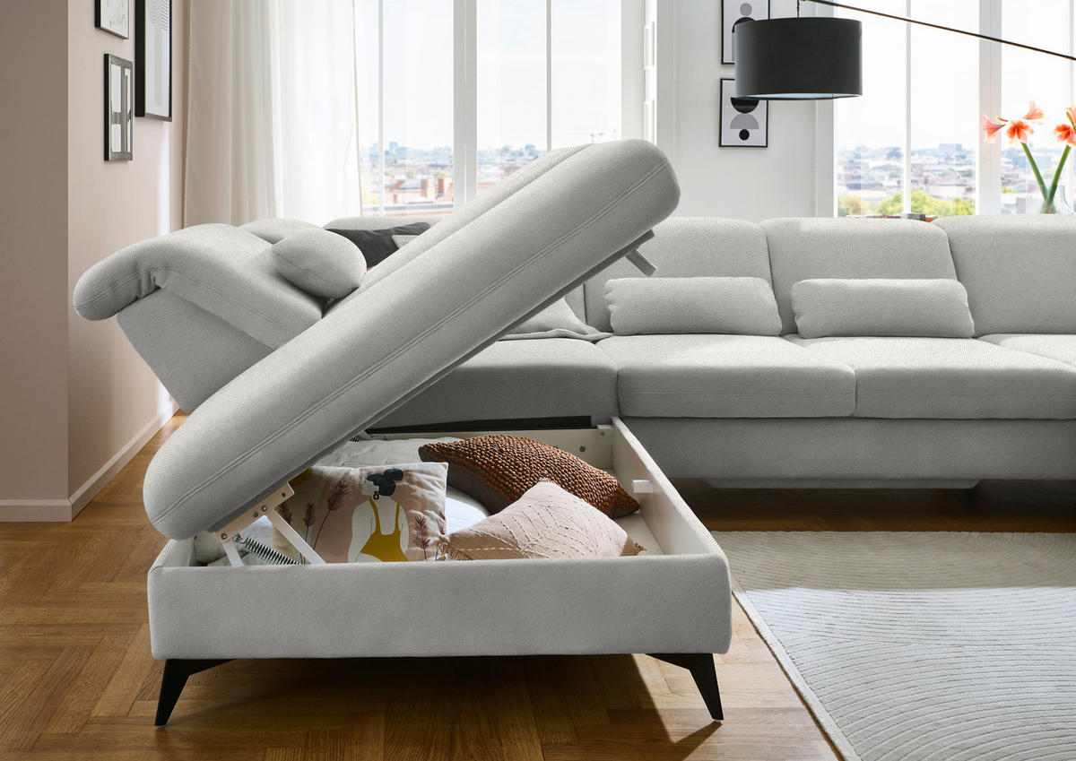 WOHNLANDSCHAFT Chenille Cappuccino  - Schwarz/Cappuccino, Design, Textil/Metall (255/364/198cm) - Beldomo Style