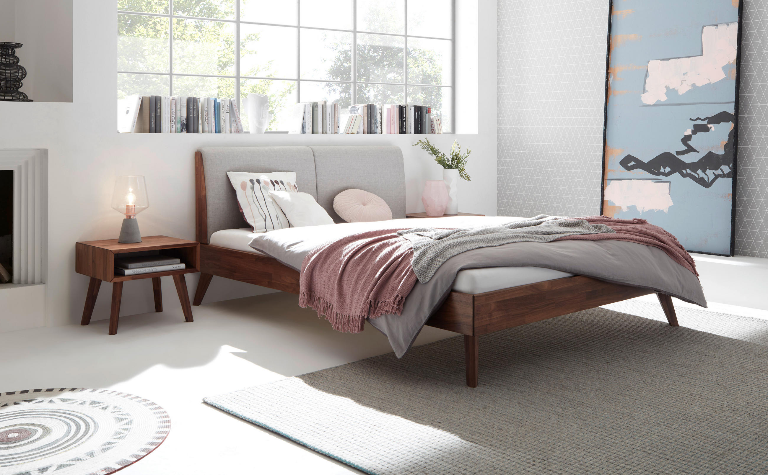BETT 160/200 cm in Nussbaumfarben - Nussbaumfarben/Hellgrau, Natur, Holz/Textil (160/200cm) - Hasena